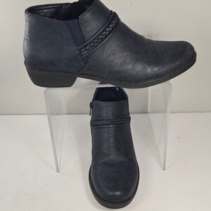 Easy Street Comfort Wave Navy Blue Braided Ankle Boots Womens 10M Zipper Booties